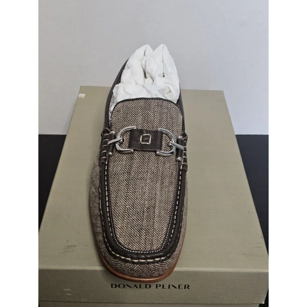 Sz 13 - Donald J. Pliner Brown Canvas Slip-On Driving Horsebit Loafer Shoes Mens